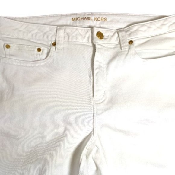 Women's Boot Cut / Flare Slit White Michael Kors Stretch Jeans Size: 8 - Picture 8 of 11